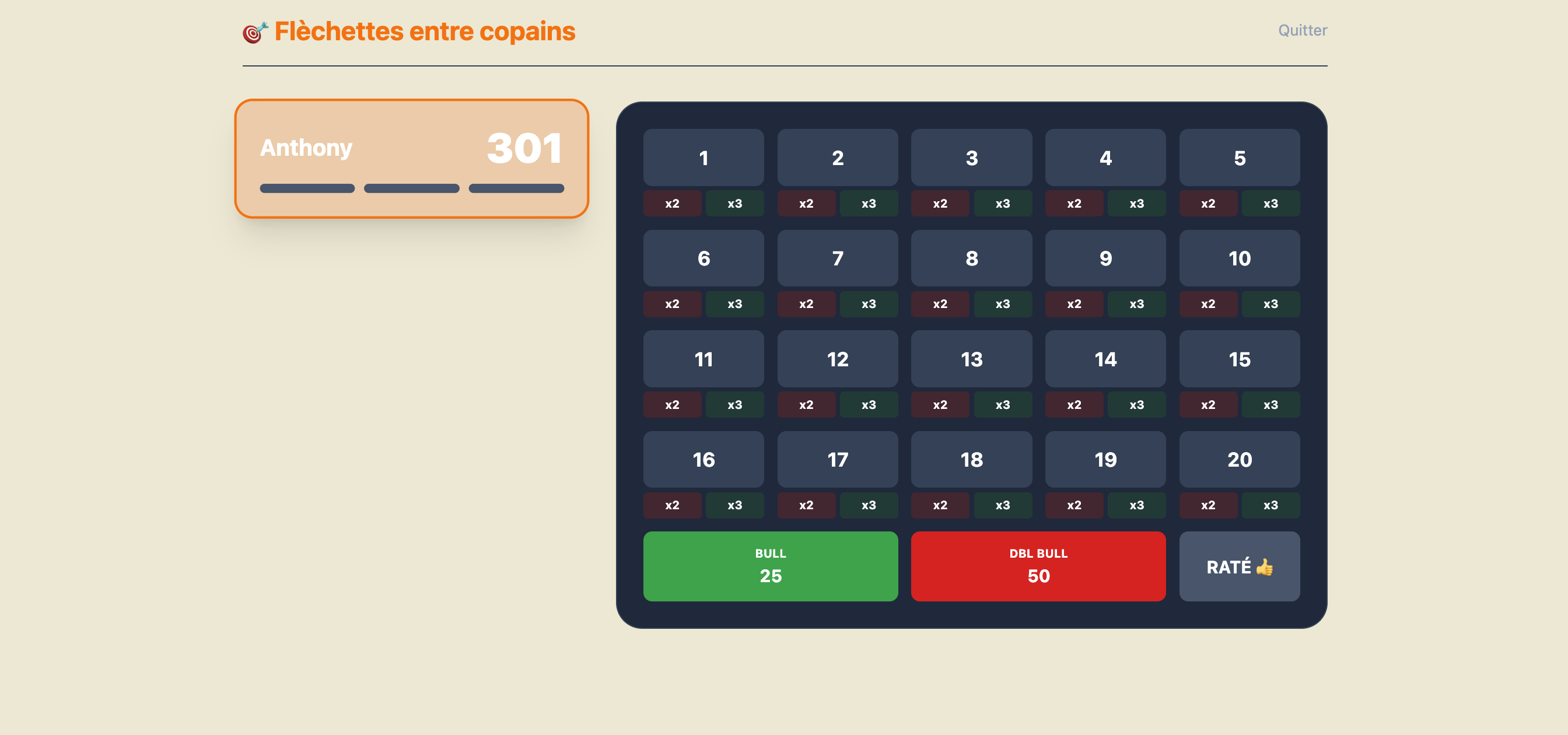 Capture d'écran de l'application Fléchettes Time