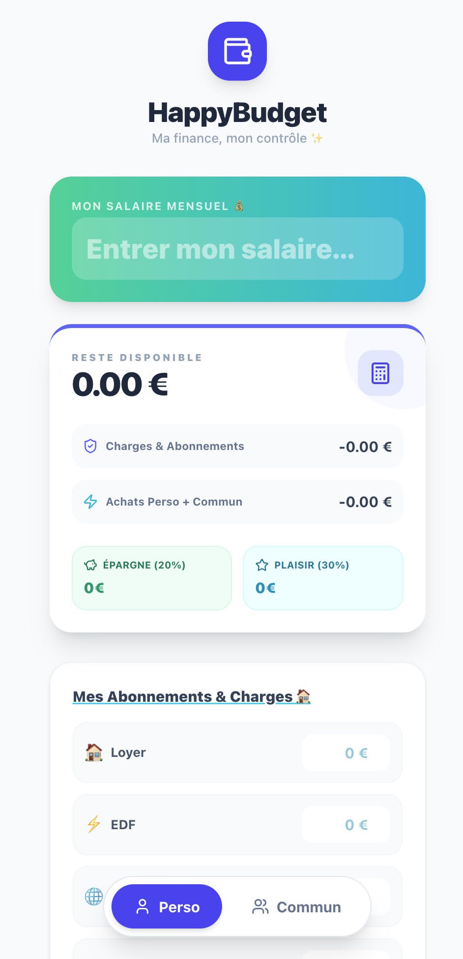 Capture d'écran de l'application Happy Budget